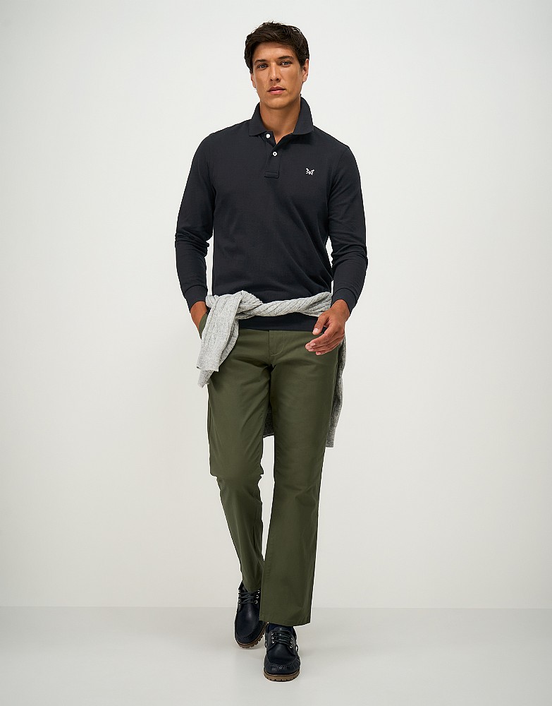 Long Sleeve Cotton Blend Piqué Polo Shirt in Black