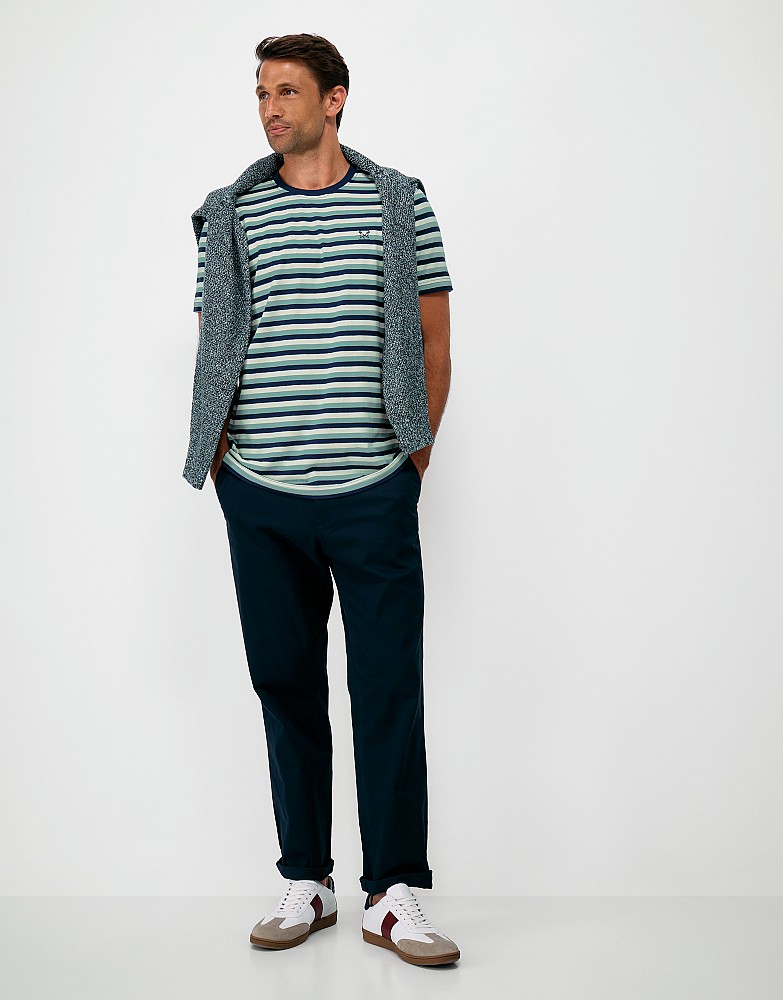 Cotton Three-Stripe Tee in Blue, Navy & Ecru