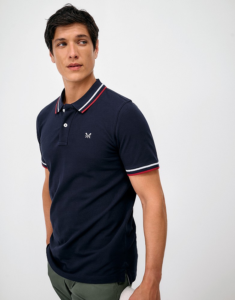 Two-Tone Tipped Pique Polo in Dark Navy