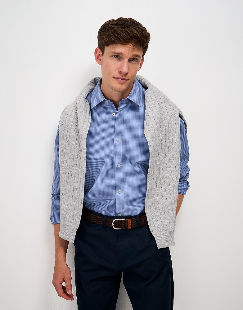 Poplin Micro Gingham Classic Fit Shirt in Blues