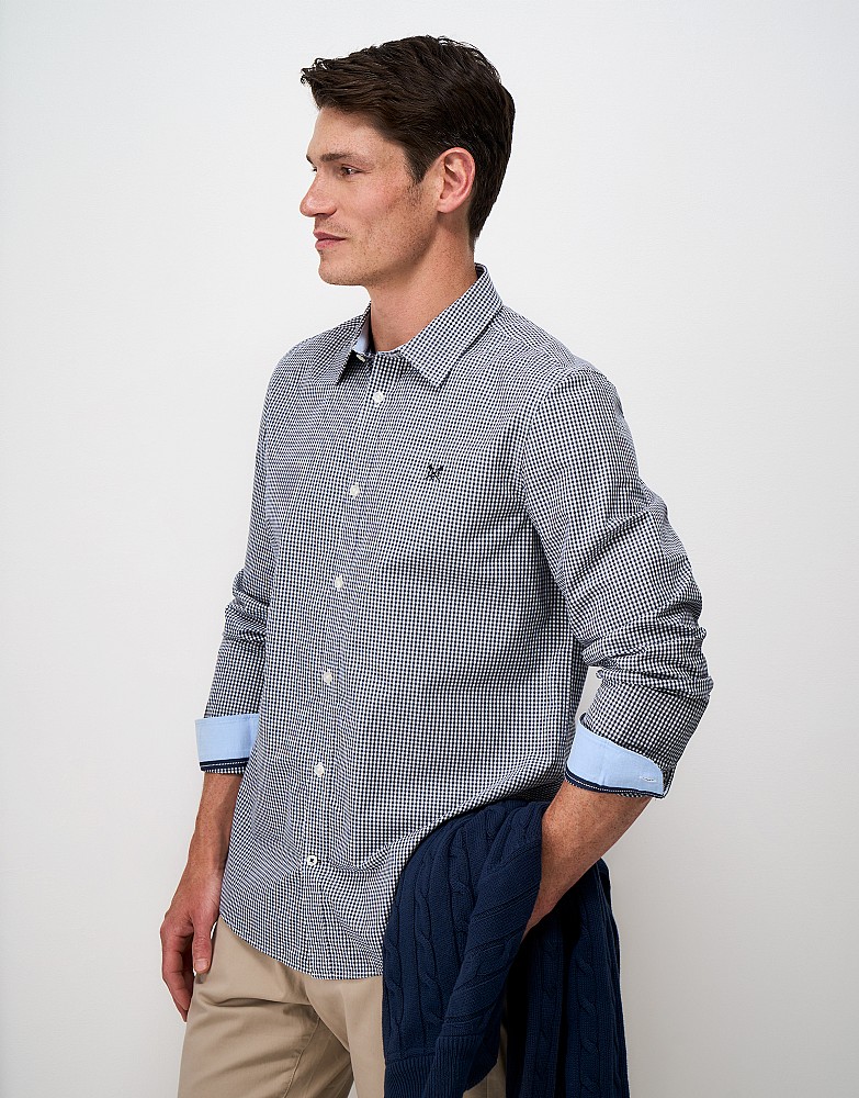 Poplin Micro Gingham Classic Fit Shirt in Navy and White