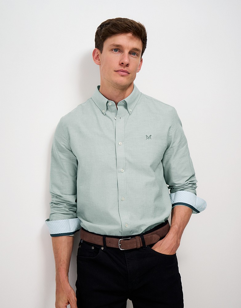 Plain Slim Fit Oxford Shirt in Green