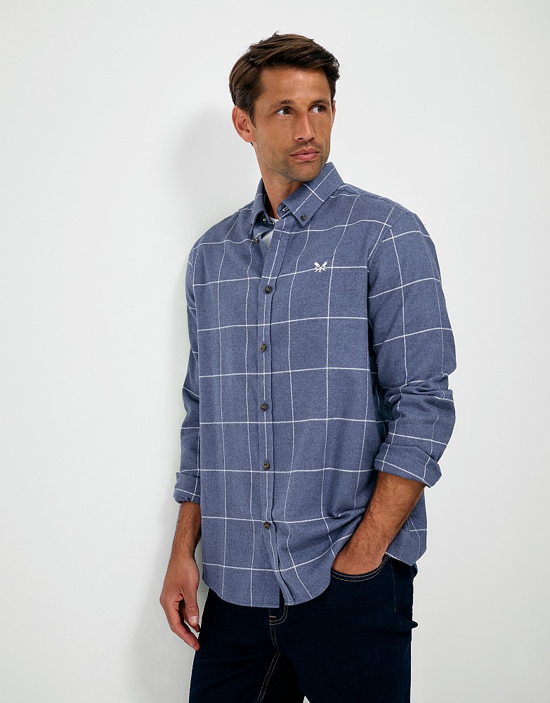 Cotton Flannel Windowpane Check Shirt in Blue