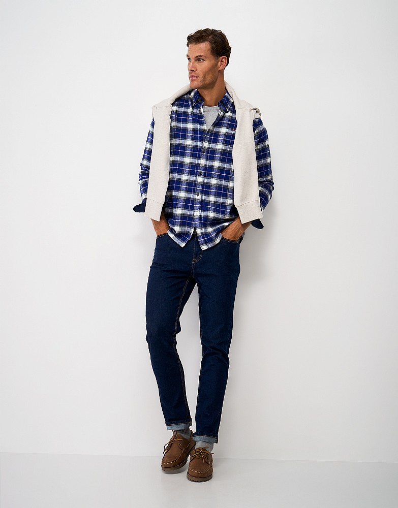 Cotton Flannel Check Shirt in Blue, Navy and White