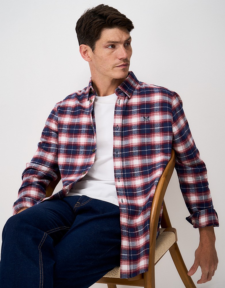 Cotton Flannel Check Shirt in Navy, Red and White