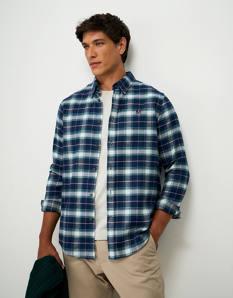 Cotton Flannel Check Shirt in Teal, Navy and White
