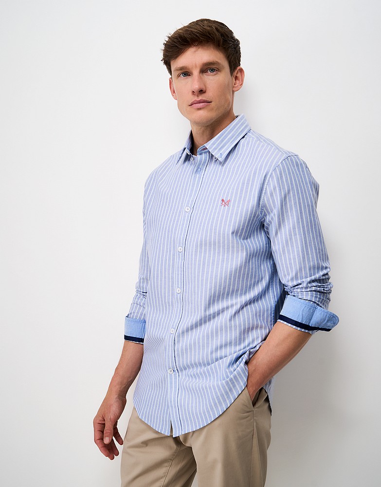 Oxford Timsley Slim Fit Stripe Shirt in Blue, Grey and White