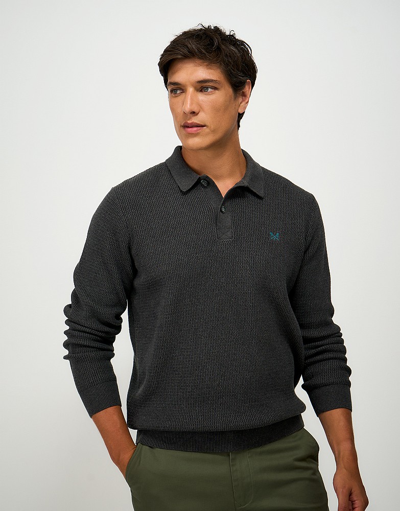 Textured Rib Button Up Long Sleeve Top in Charcoal