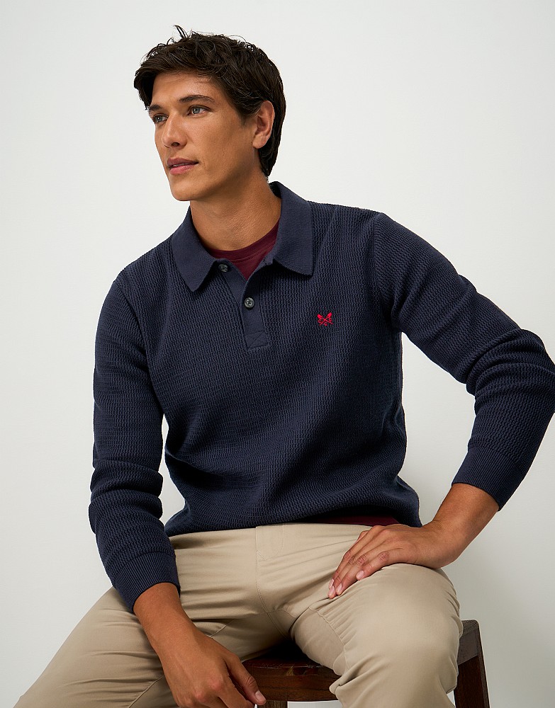 Textured Rib Button Up Long Sleeve Top in Navy