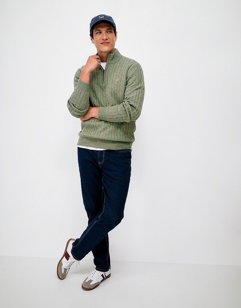 Lambswool Cable Half Zip Jumper in Light Green