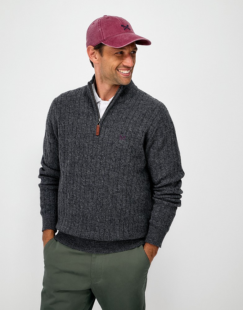 Lambswool Cable Half Zip Jumper in Charcoal Marl
