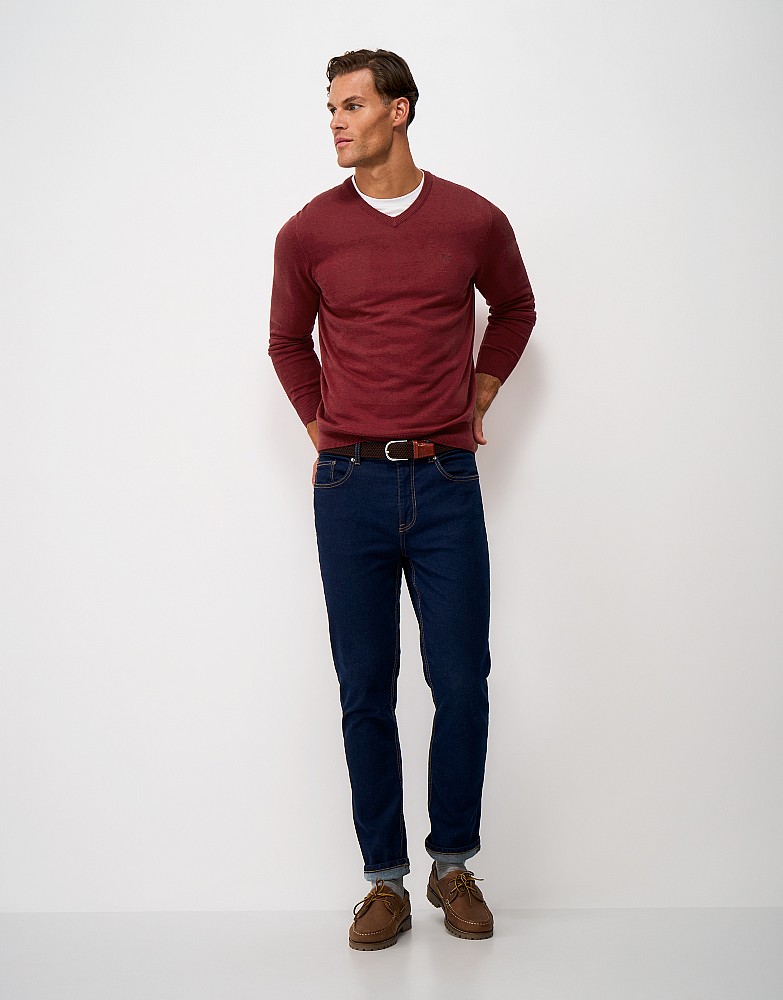 Organic Cotton V-Neck Jumper in Red