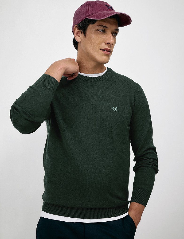 Organic Cotton Crew Neck Jumper in Bottle Green