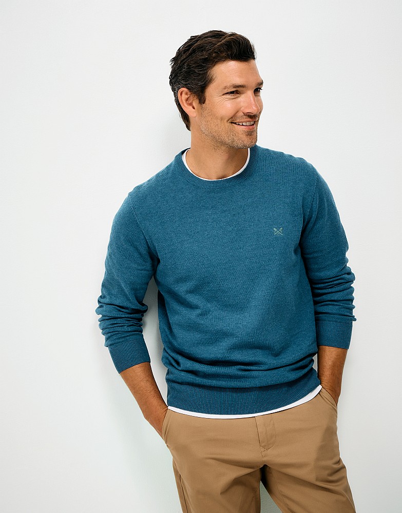 Organic Cotton Crew Neck Jumper in Teal