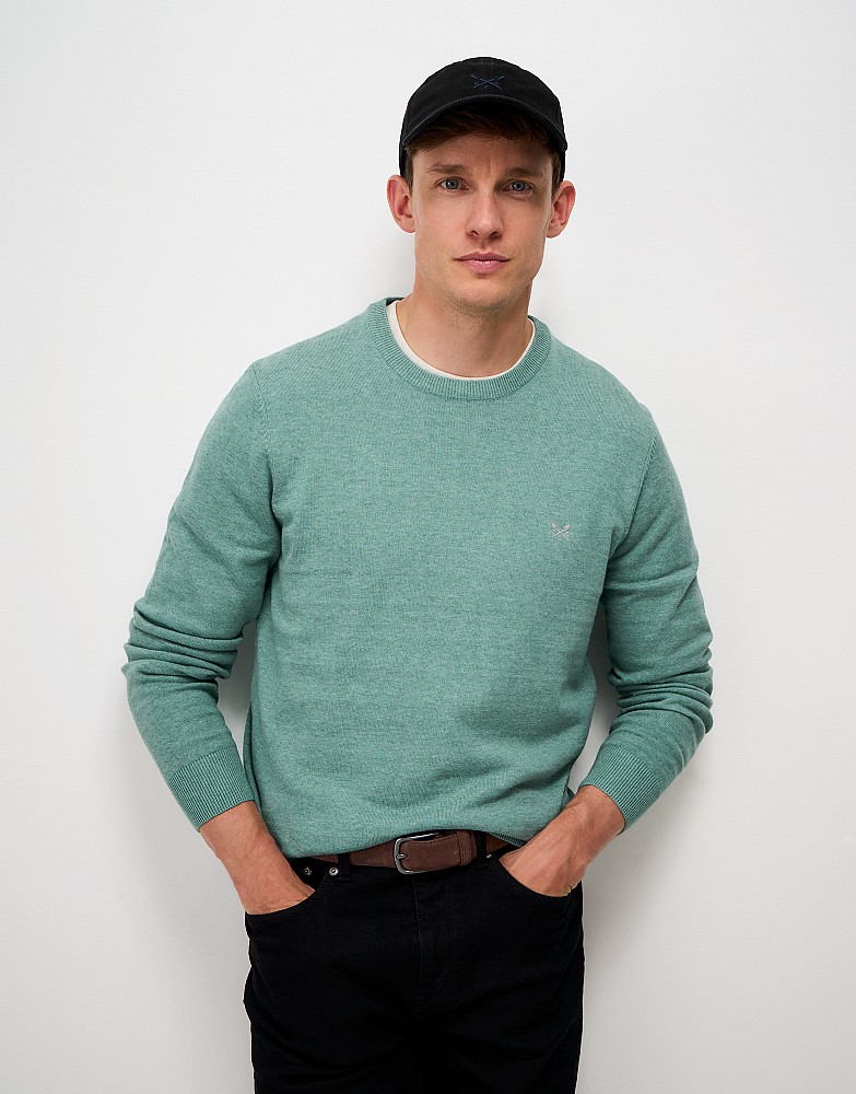 Organic Cotton Crew Neck Jumper in Mint Blue Marl