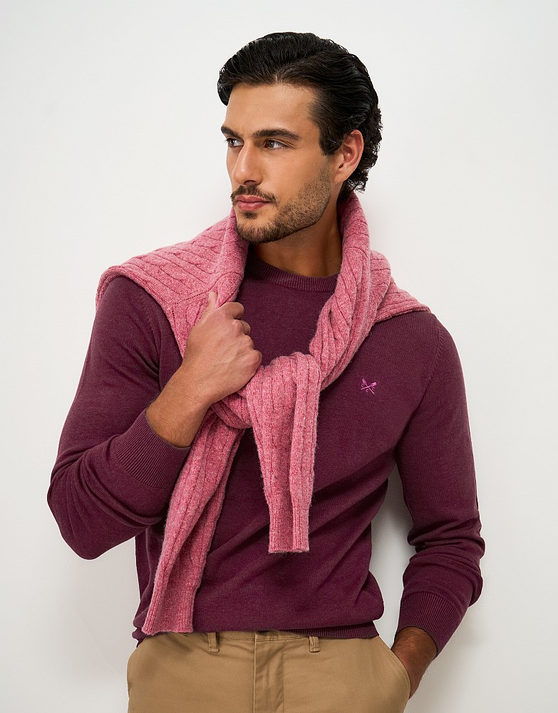 Organic Cotton Crew Neck Jumper in Wine Red Marl