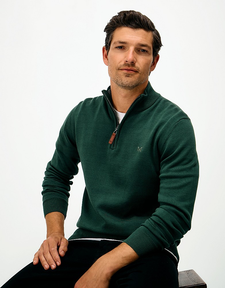 Organic Cotton Half Zip Jumper in Dark Green