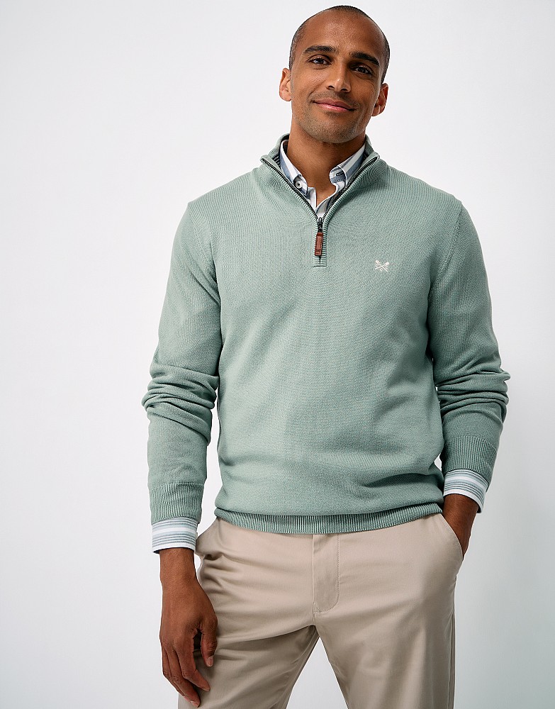 Organic Cotton Half Zip Jumper in Sage Green