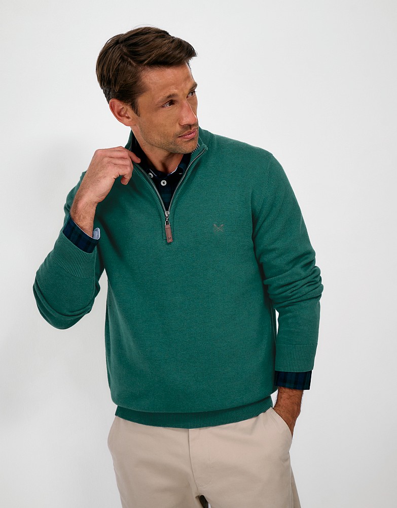 Organic Cotton Half Zip Jumper in Dark Green Marl