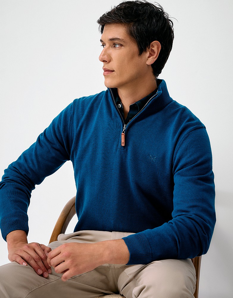 Organic Cotton Half Zip Jumper in Dark Blue