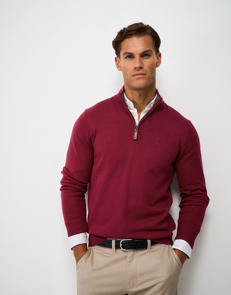 Organic Cotton Half Zip Jumper in Red