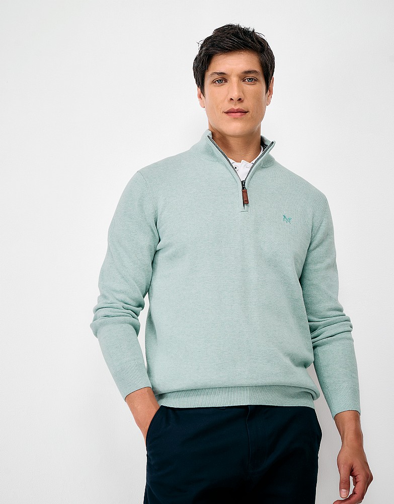 Organic Cotton Half Zip Jumper in Grey Marl