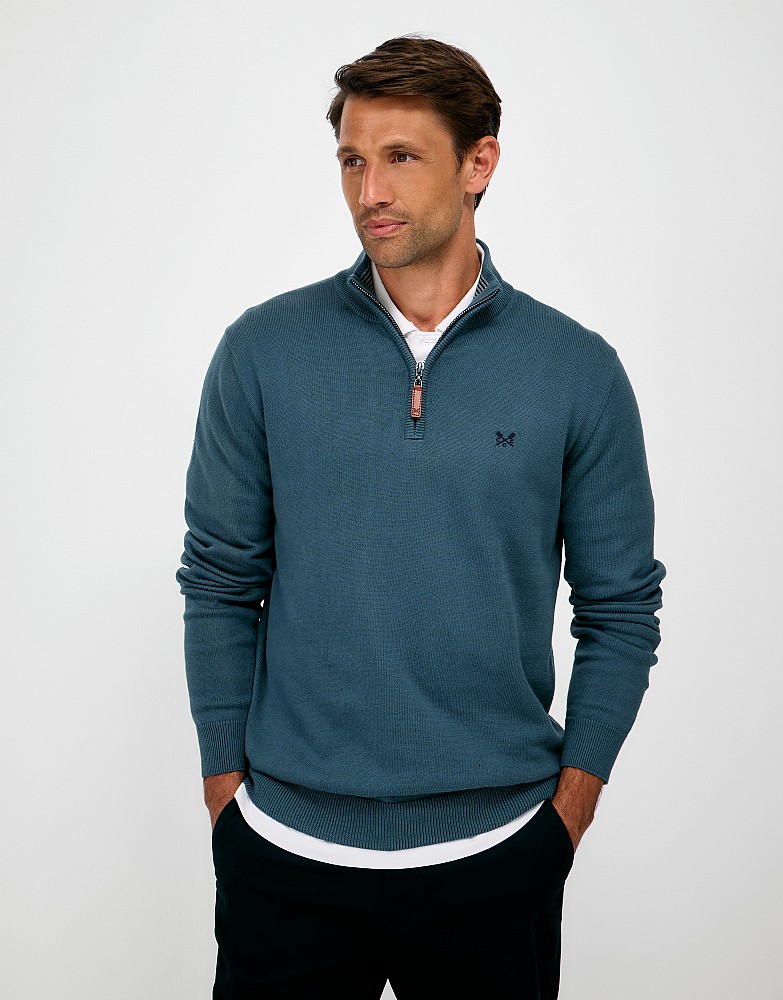 Organic Cotton Half Zip Jumper in Dark Teal