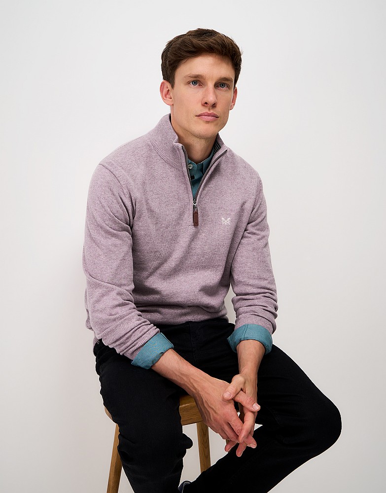 Organic Cotton Half Zip Jumper in Mauve Marl