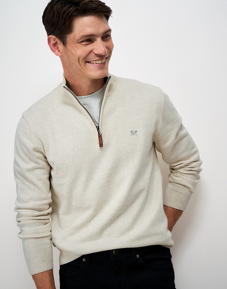 Organic Cotton Half Zip Jumper in White Marl
