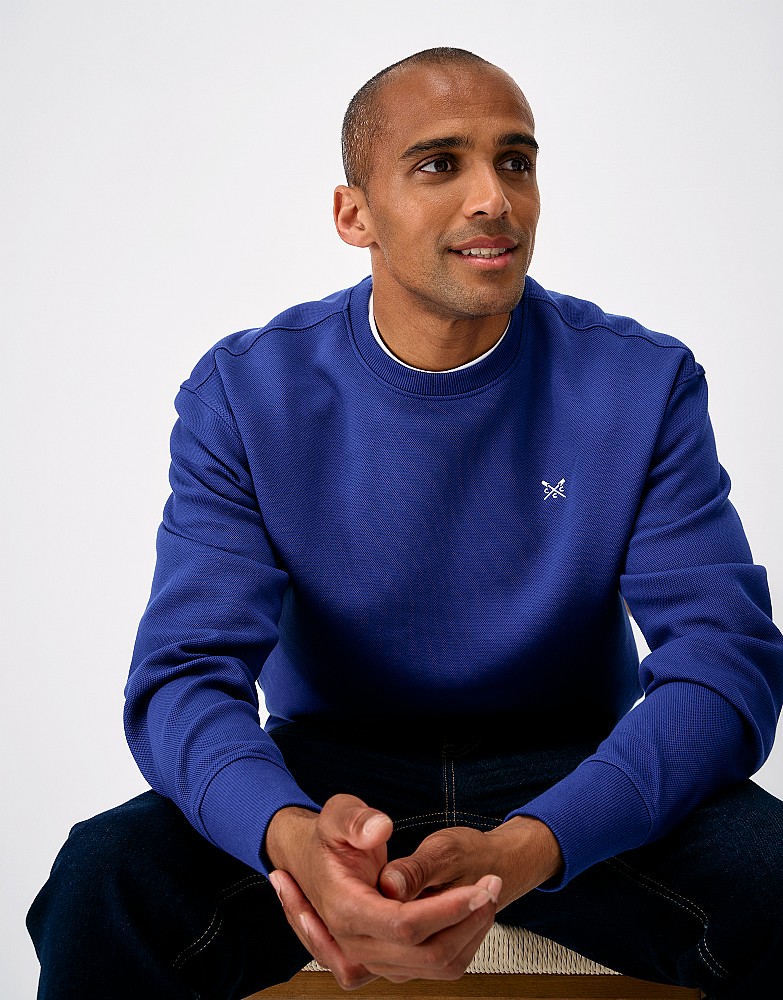 Pique Crew Neck Sweatshirt in Blue
