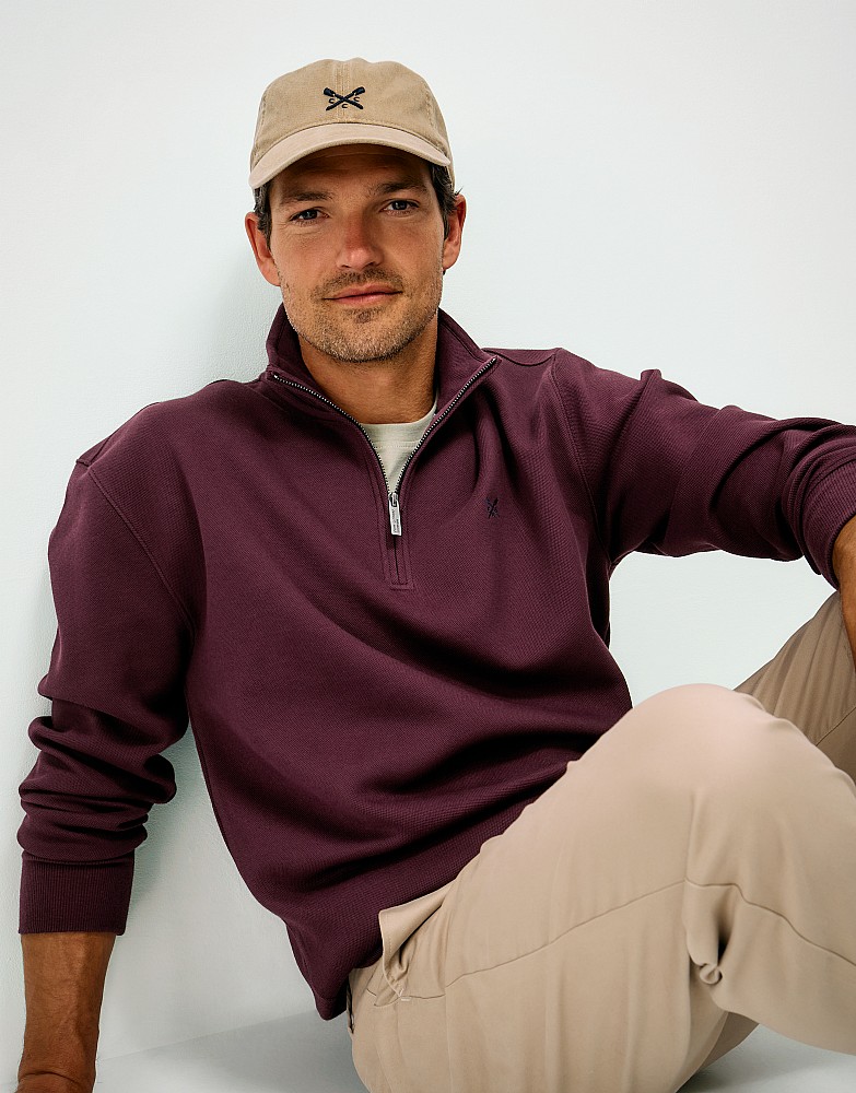 Pique Half Zip Sweatshirt in Burgundy
