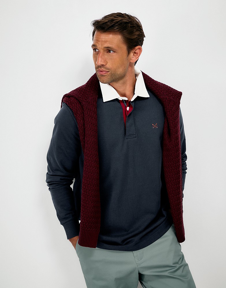 Contrast Placket Rugby Shirt in Navy and Red