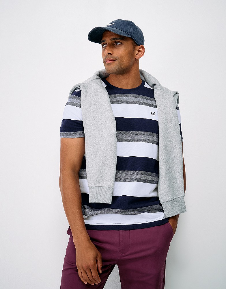 Interest Stripe Oxford Tee in Navy, Grey and White