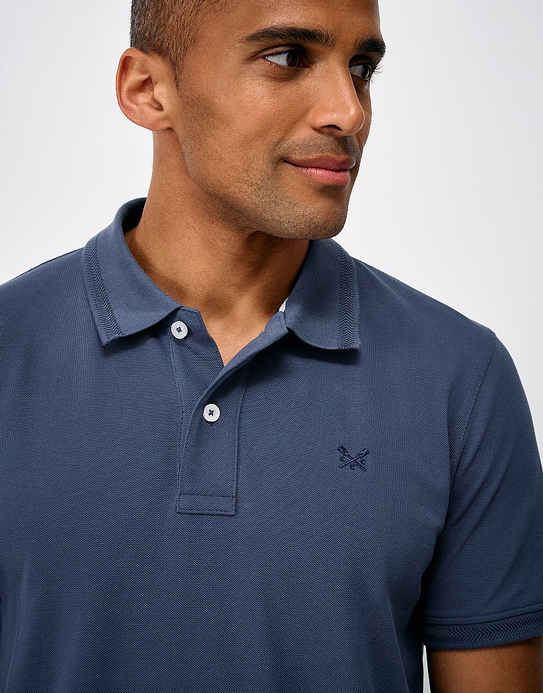 Chevron Detail Pique Polo in Blue
