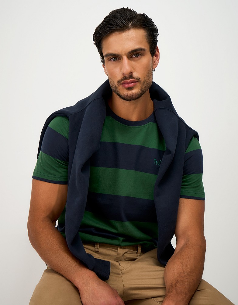 Newton Cotton Stripe Tee in Dark Green and Navy