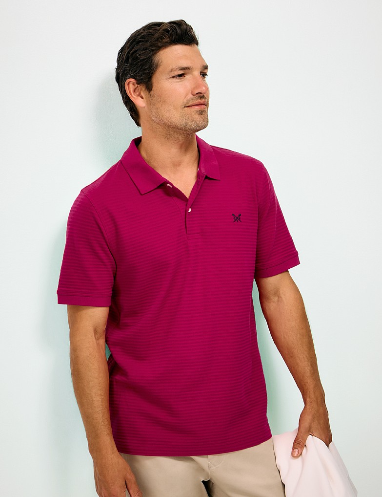 Cotton Jacquard Stripe Polo Shirt in Cherry Pink