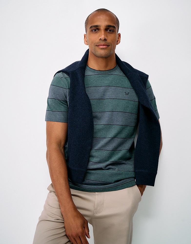 Oxford Stripe Cotton Tee in Teal & Grey