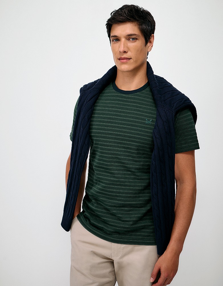 Birdseye Multi-Stripe Tee in Blue, Green & White