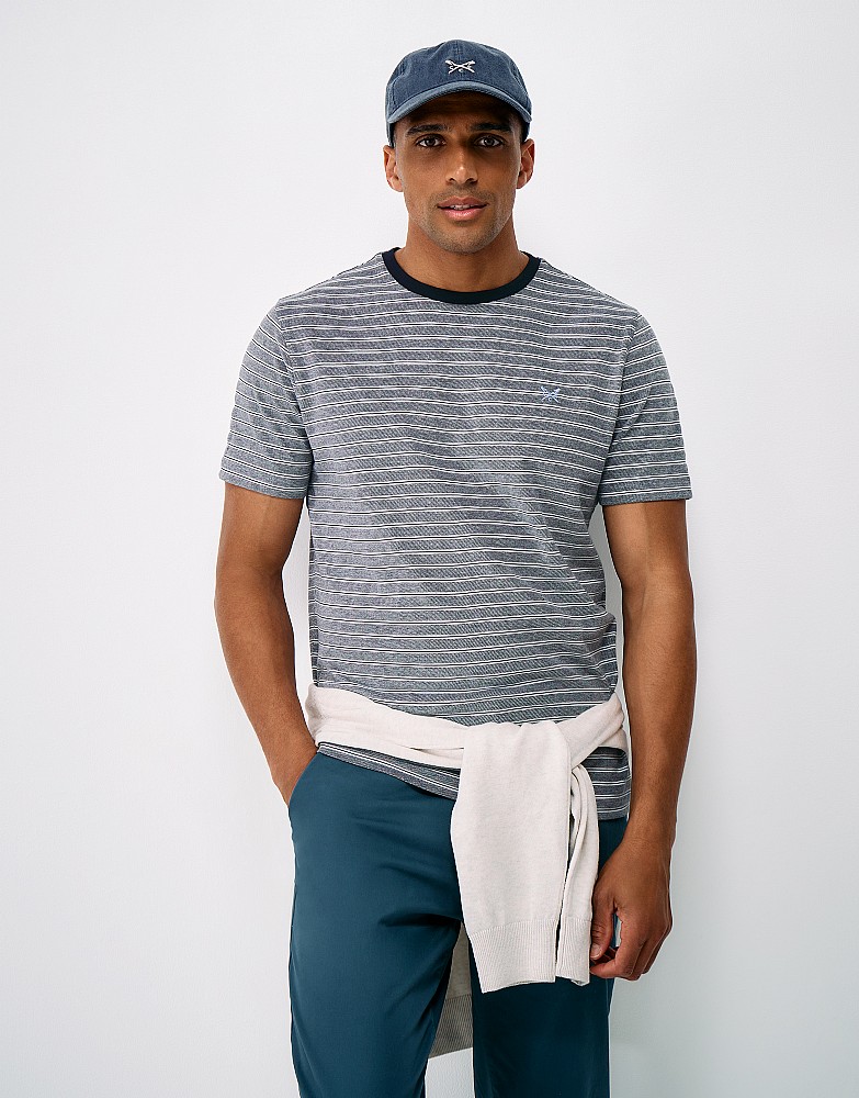 Birdseye Multi-Stripe Tee in Dark Navy & White