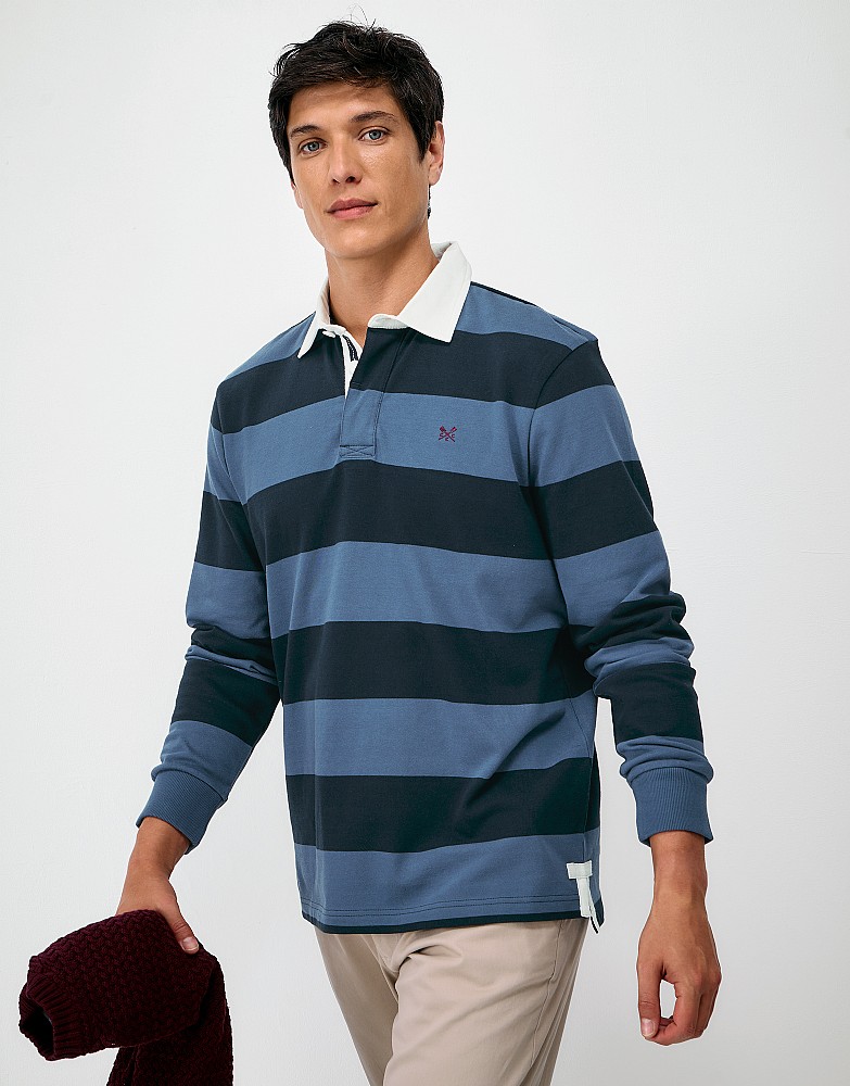 Heritage Stripe Cotton Rugby Shirt in Blue and Navy