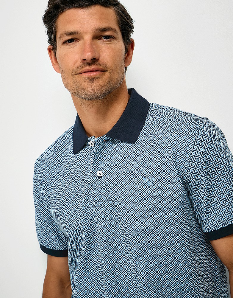 Geo Cotton Pique Polo in Blue