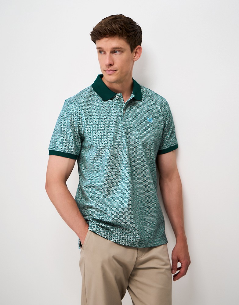 Geo Cotton Pique Polo in Green