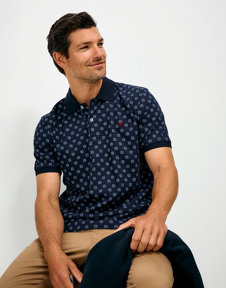 Clustered Geo Print Polo Shirt in Navy and Blue