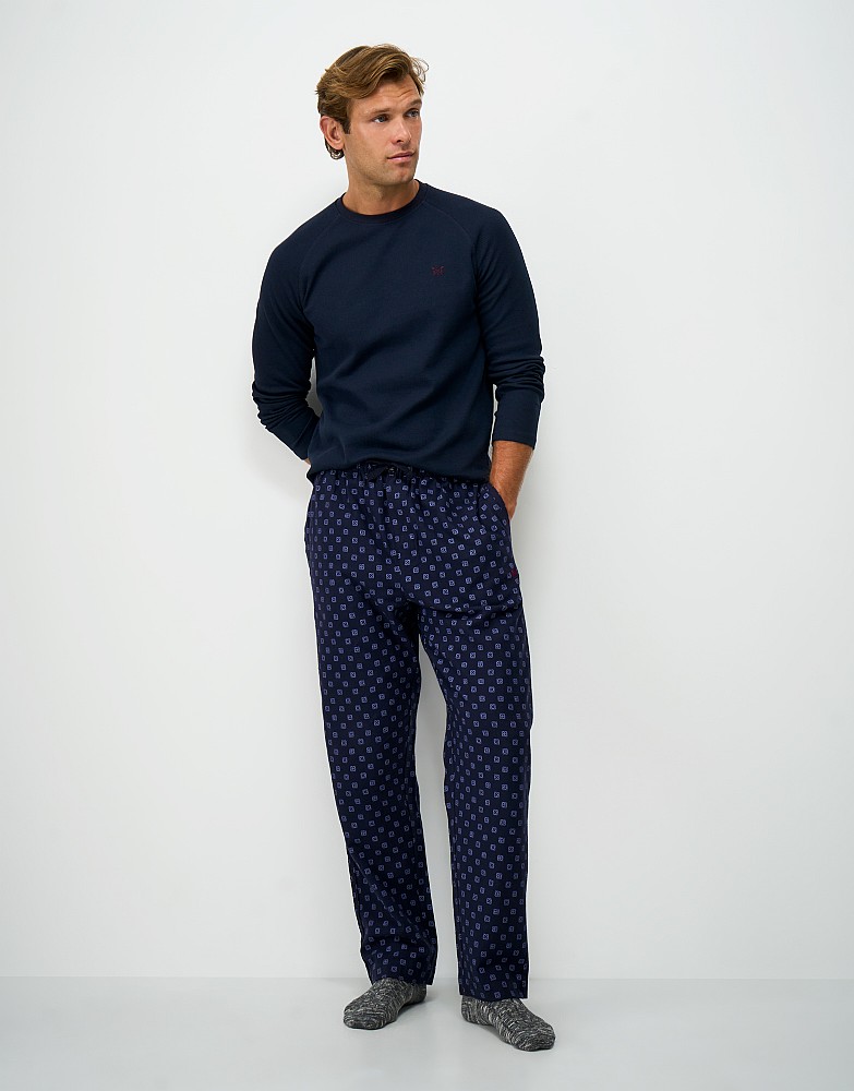 Cotton Flannel Lounge Trousers in Navy Geo Print