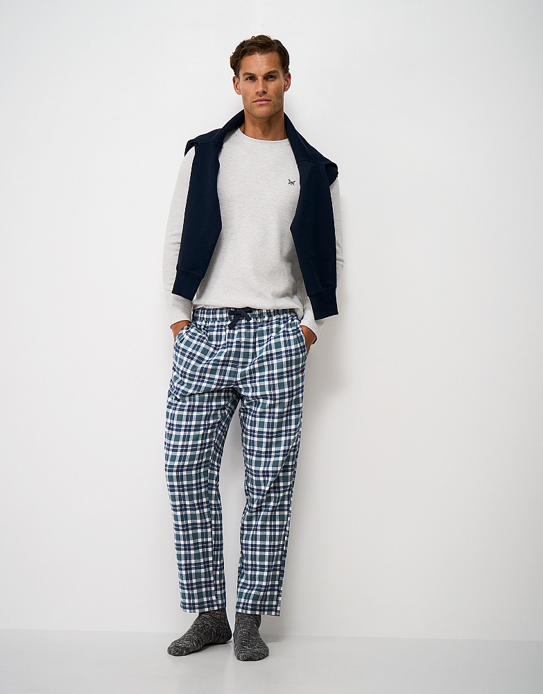 Cotton Flannel Lounge Trousers in Green, Navy and White Check