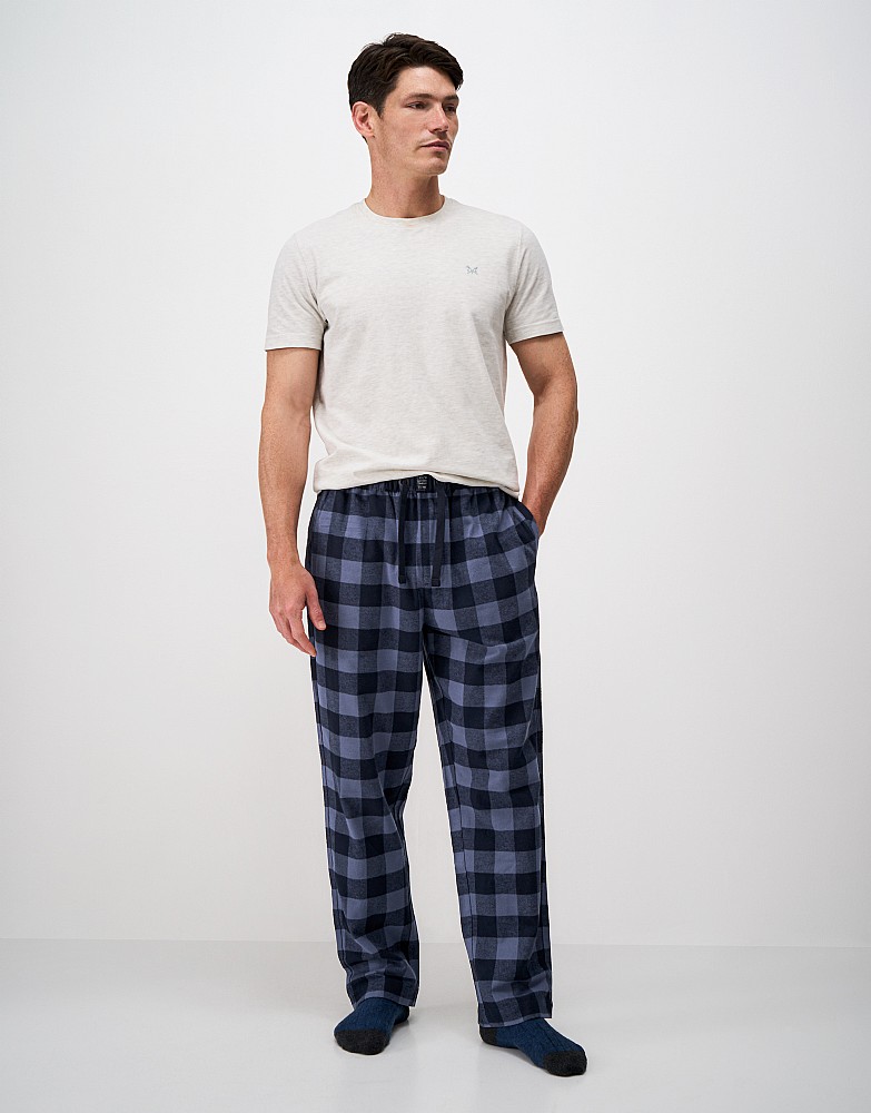 Cotton Flannel Lounge Trousers in Navy Buffalo Check