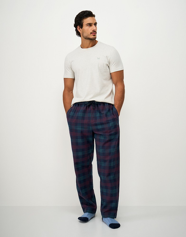 Cotton Flannel Lounge Trousers in Navy, Green and Burgundy Check