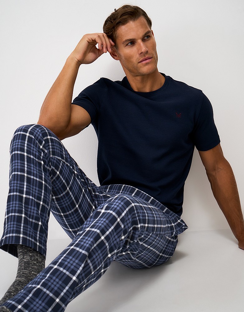 Cotton Flannel Lounge Trousers in Navy, Blue and White Check