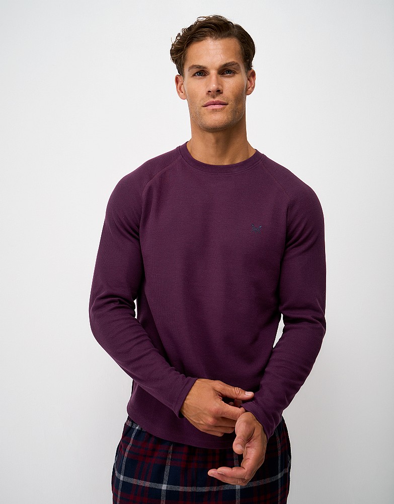 Long Sleeve Waffle T-Shirt in Dark Purple