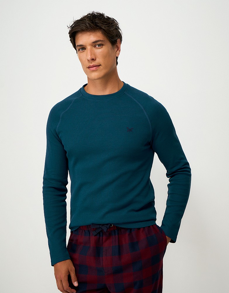 Long Sleeve Waffle T-Shirt in Blue